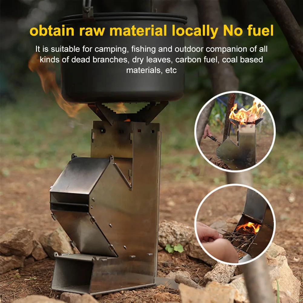 BBQ Rocket Stove Stainless Steel Portable Detachable Wood Burner Cooking Stove Portable Collapsible Camping Stove for Picnic BBQ