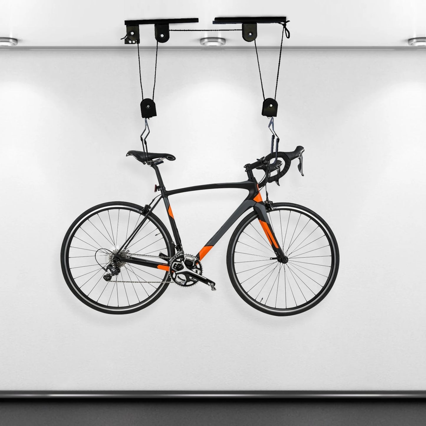 Black Bicycle Lift with ceiling Mount up to 60kg 12x6.5x4cm Mountain Bike Wall Display Rack
