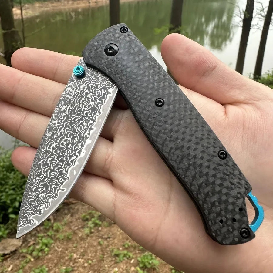 BM Bugout 535 Carbon Fiber Folding Knife Damascus Steel Blade Outdoor Hiking Self-Defense Knife Wilderness Survival Knife