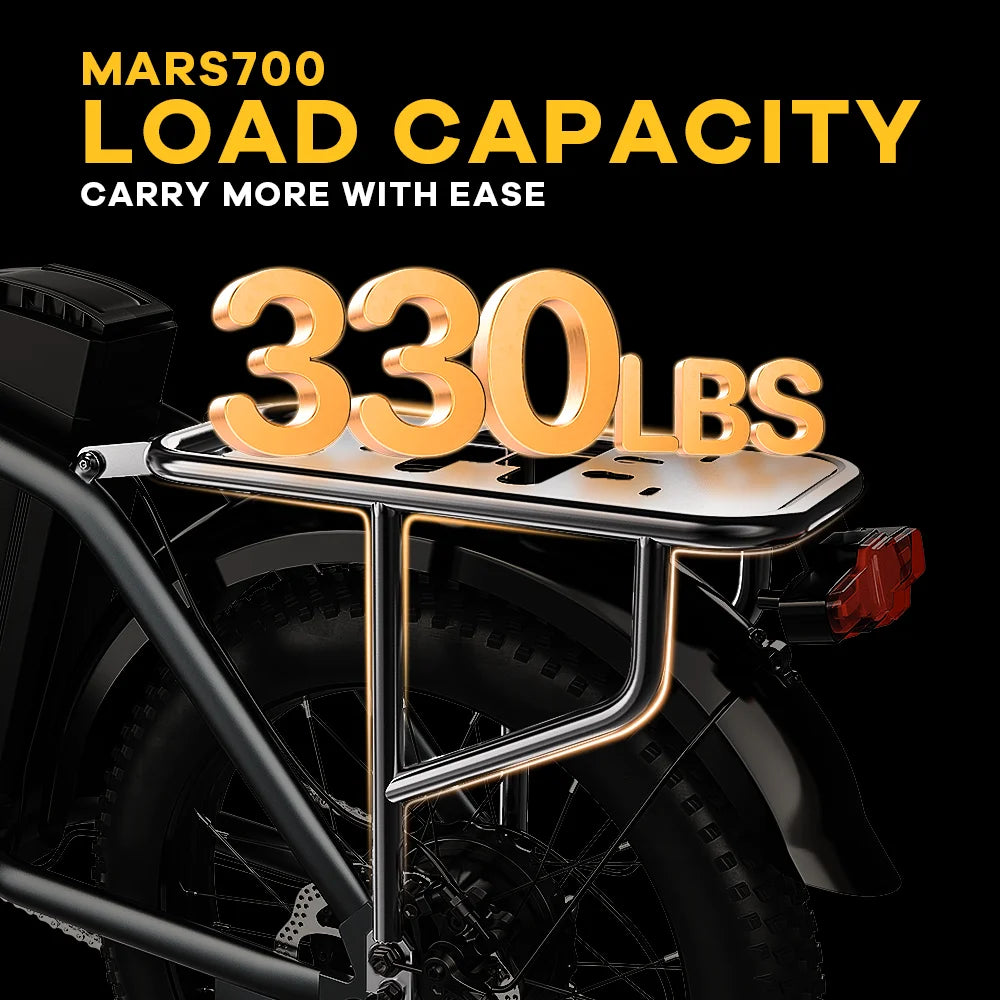 Cybervelo MARS700 1000W 20AH Removable Battery, Folding Electric Bike, 30MPH 100 Miles Max Range E-Bike for Adults, 20" Fat Tire