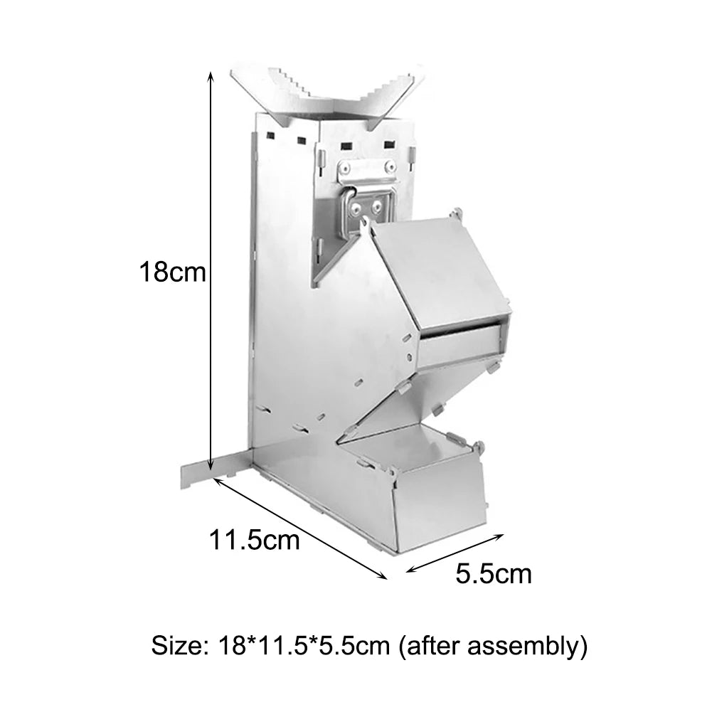 Outdoor Camp Firewood Stove Stainless Steel BBQ Rocket Stove Portable Detachable Wood Burner Outdoor Wood Burning for Picnic BBQ