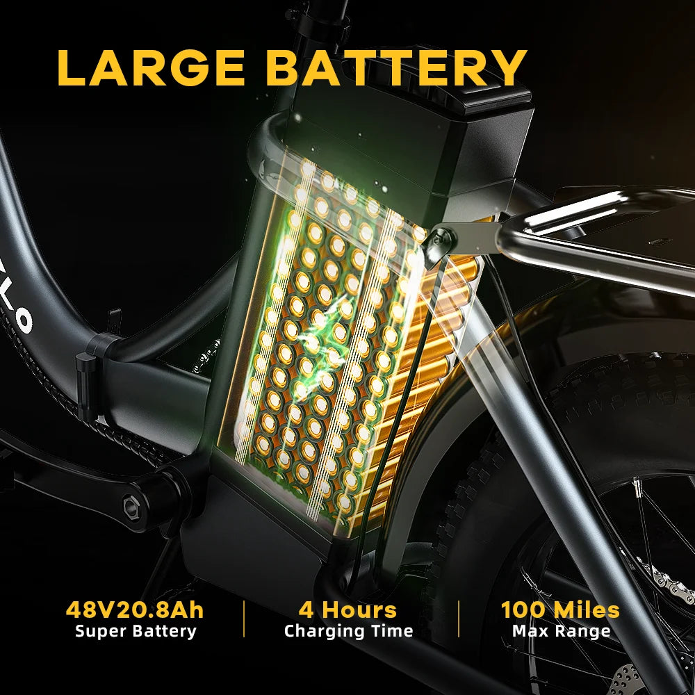 Cybervelo MARS700 1000W 20AH Removable Battery, Folding Electric Bike, 30MPH 100 Miles Max Range E-Bike for Adults, 20" Fat Tire