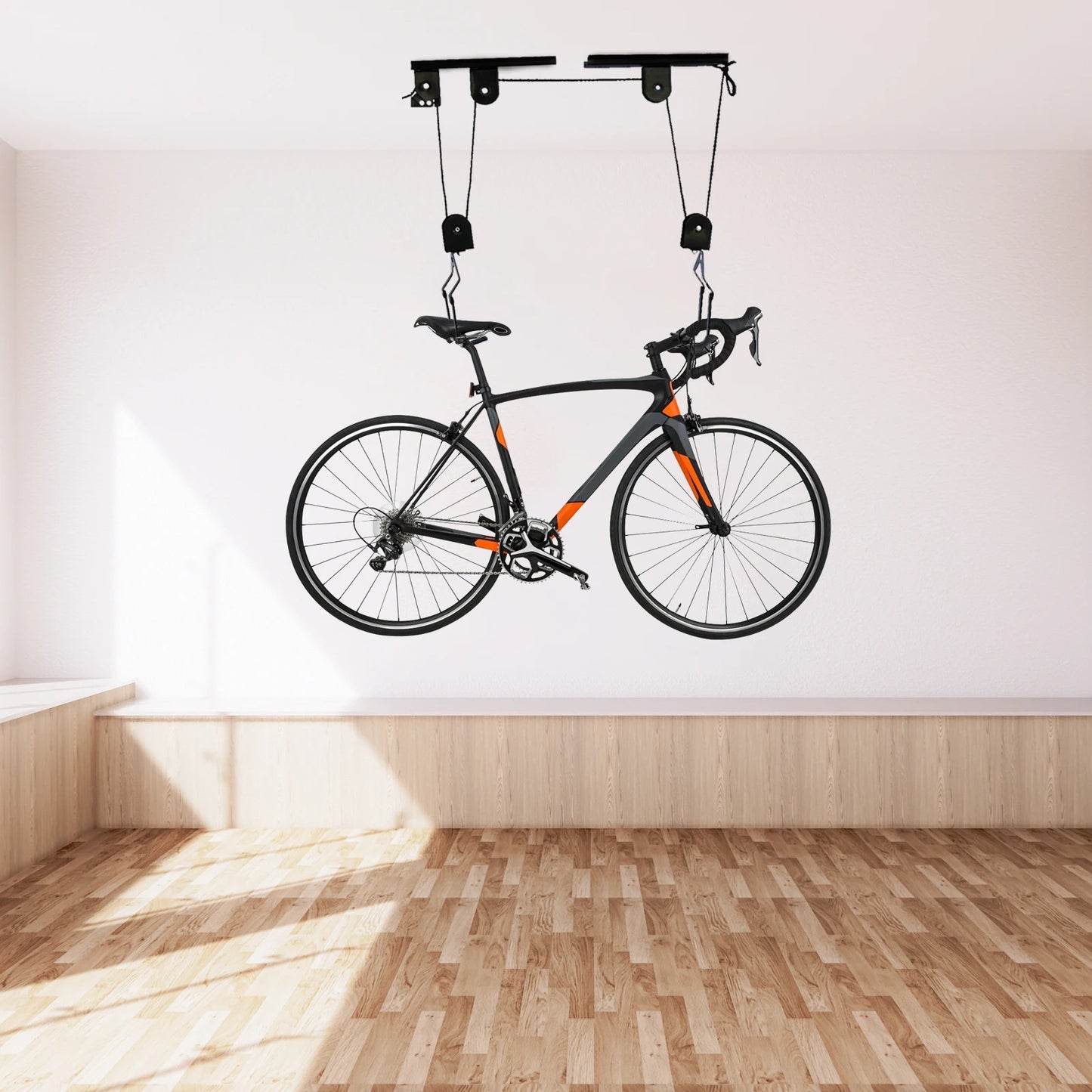 Black Bicycle Lift with ceiling Mount up to 60kg 12x6.5x4cm Mountain Bike Wall Display Rack