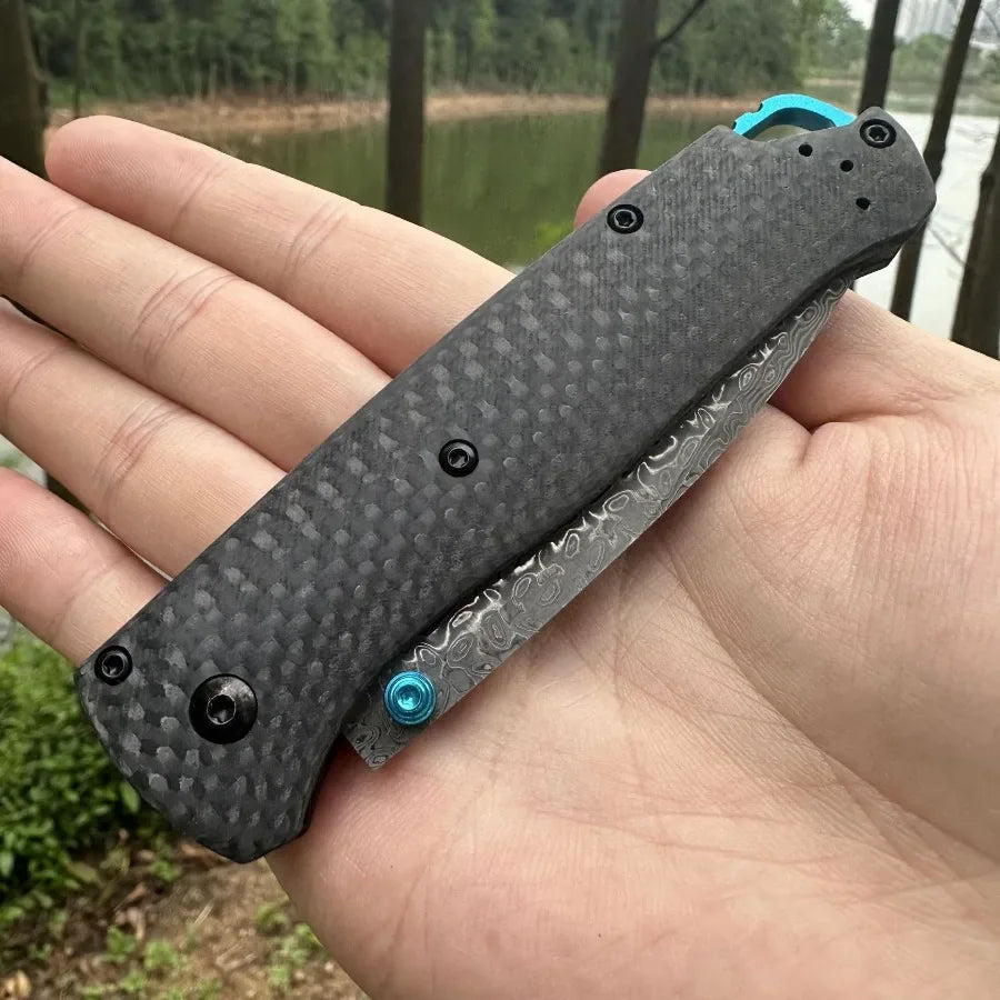 BM Bugout 535 Carbon Fiber Folding Knife Damascus Steel Blade Outdoor Hiking Self-Defense Knife Wilderness Survival Knife