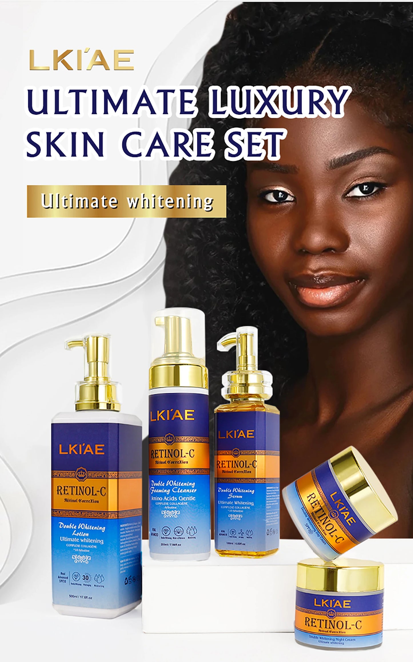 LKIAE Advanced Retinol Double Whitening Skin Care Set, Deeply Moisturizing, Clean Skin, Reduce Wrinkles, Stains, Dark Spots