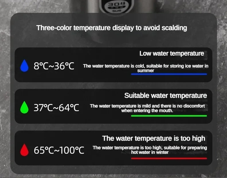 800ML-1L Stainless Steel Thermos Bottle 304 Tea Bottle Car Vacuum Bottle with LED Temperature Display Portable Drinking Cup