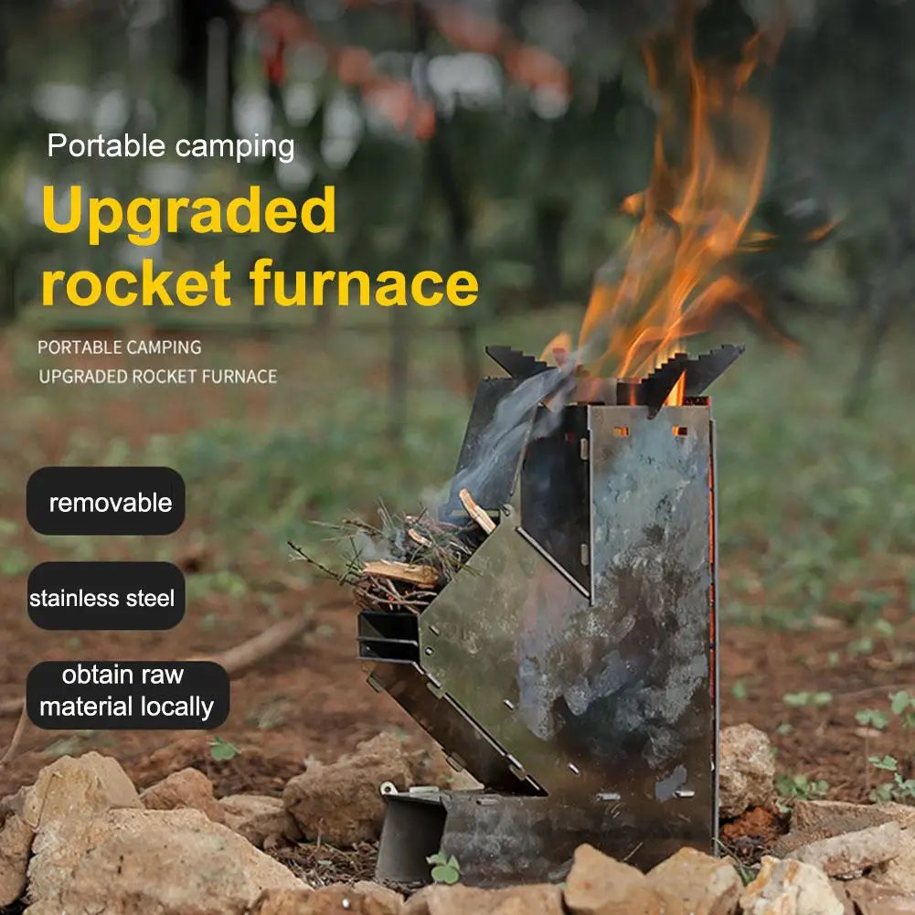 Outdoor Camp Firewood Stove Stainless Steel BBQ Rocket Stove Portable Detachable Wood Burner Outdoor Wood Burning for Picnic BBQ
