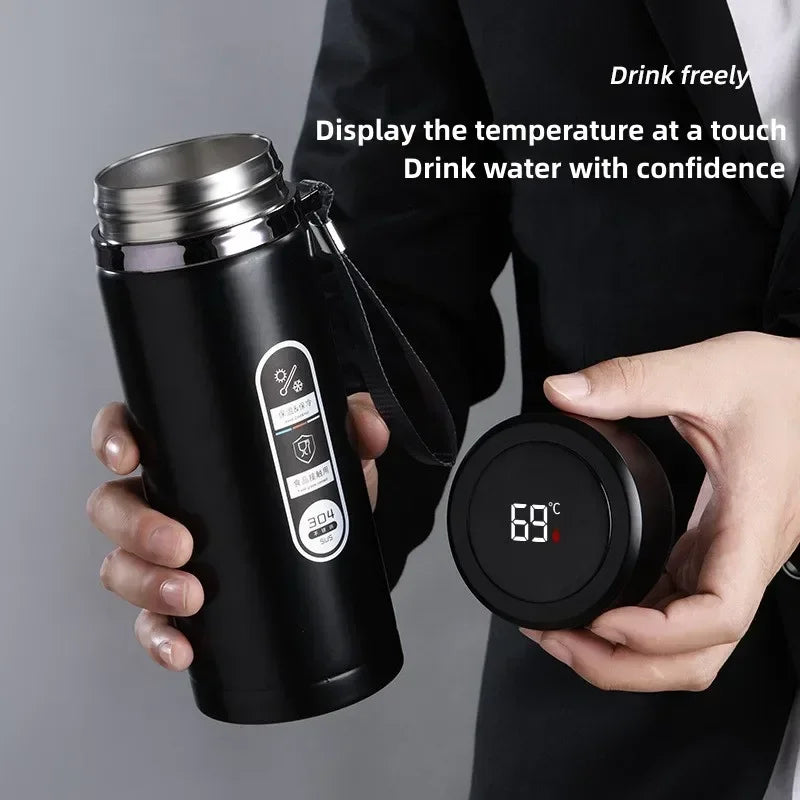 800ML-1L Stainless Steel Thermos Bottle 304 Tea Bottle Car Vacuum Bottle with LED Temperature Display Portable Drinking Cup