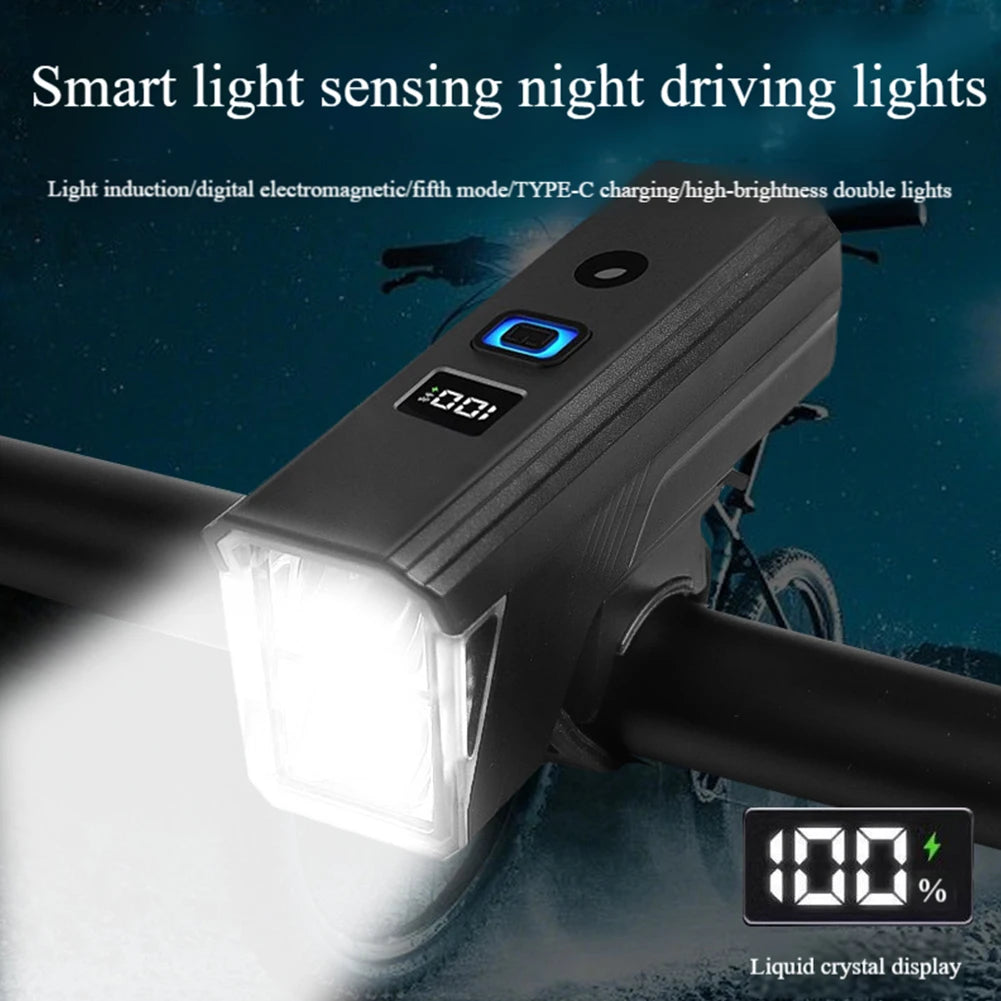 Bicycle Front Light Bicycle Light Rechargeable Bike Flashlight Automatic Sensor Bicycle Head Light Cycling Accessories