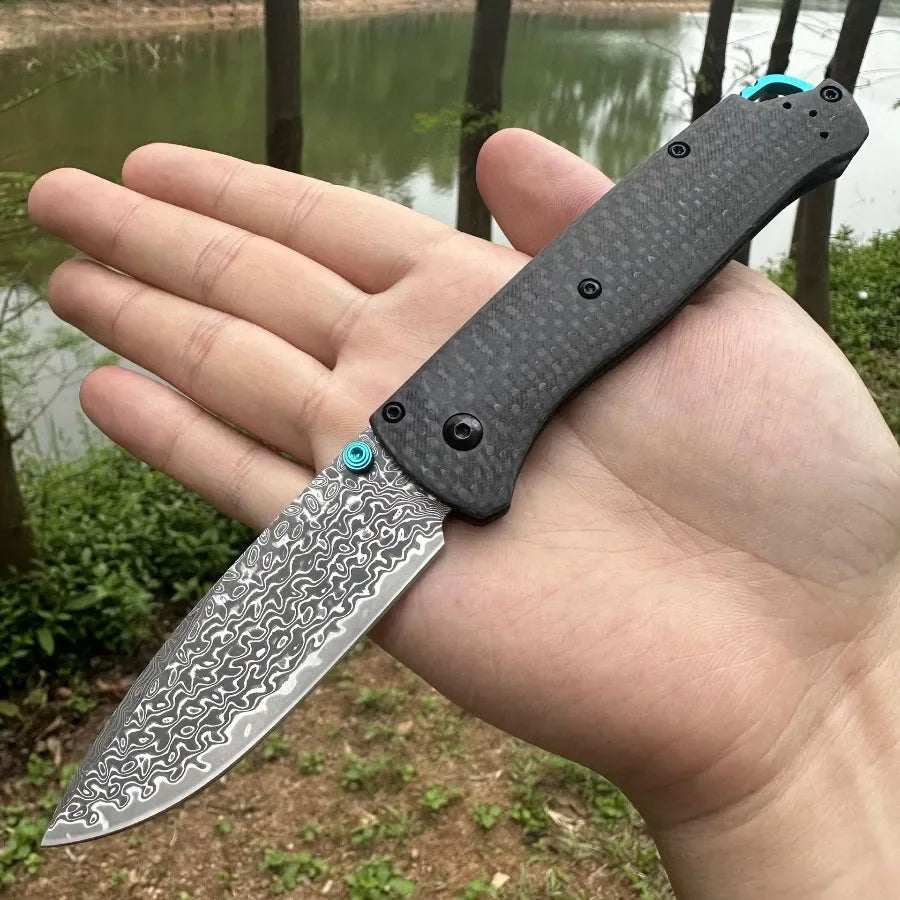 BM Bugout 535 Carbon Fiber Folding Knife Damascus Steel Blade Outdoor Hiking Self-Defense Knife Wilderness Survival Knife