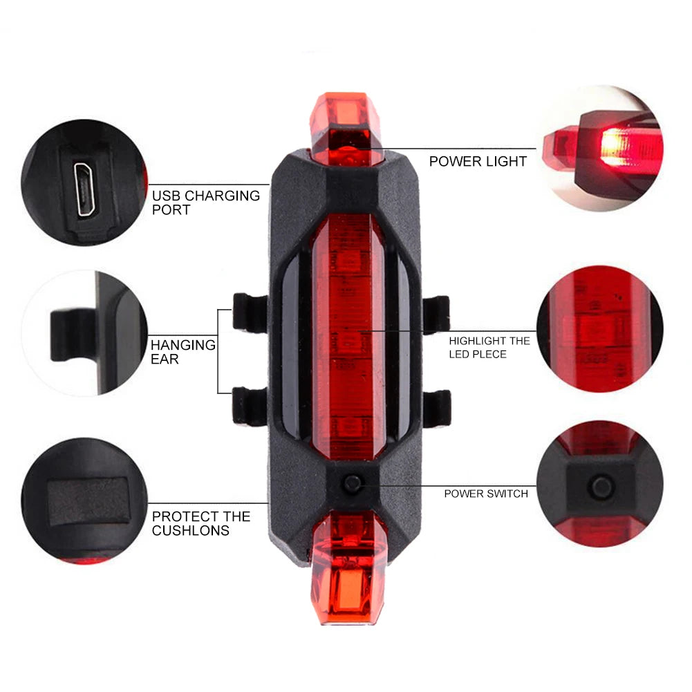 Bike Headlight Taillight Bell Set LED Flashlight Lamp Waterproof with 6pcs Reflector Riding Cycling Light Bicycle Accessories