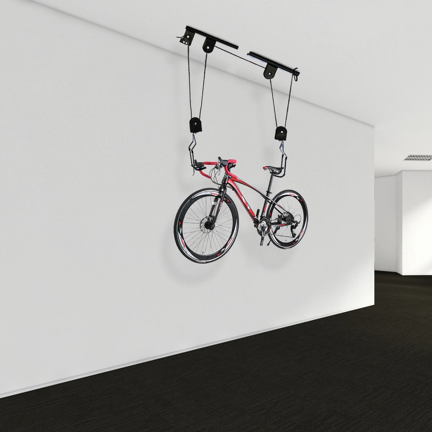 Bike Hoist for Garage Ceiling Mount Pulley System Bike Storage Set Of Bike Hangers for Garage Storage