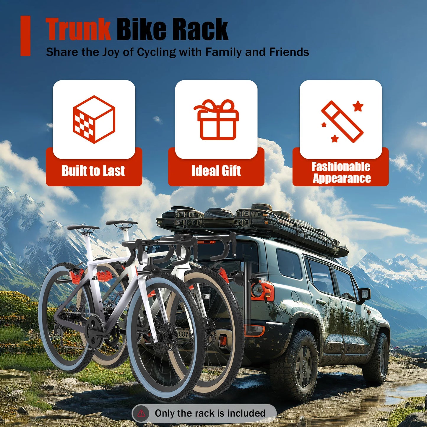 Foldable Car Trunk Bike Rack Auto Bicycle Rack Carrier 3 Bikes Trunk Mount for Most Hatchbacks, Sedans, SUVs, Vans