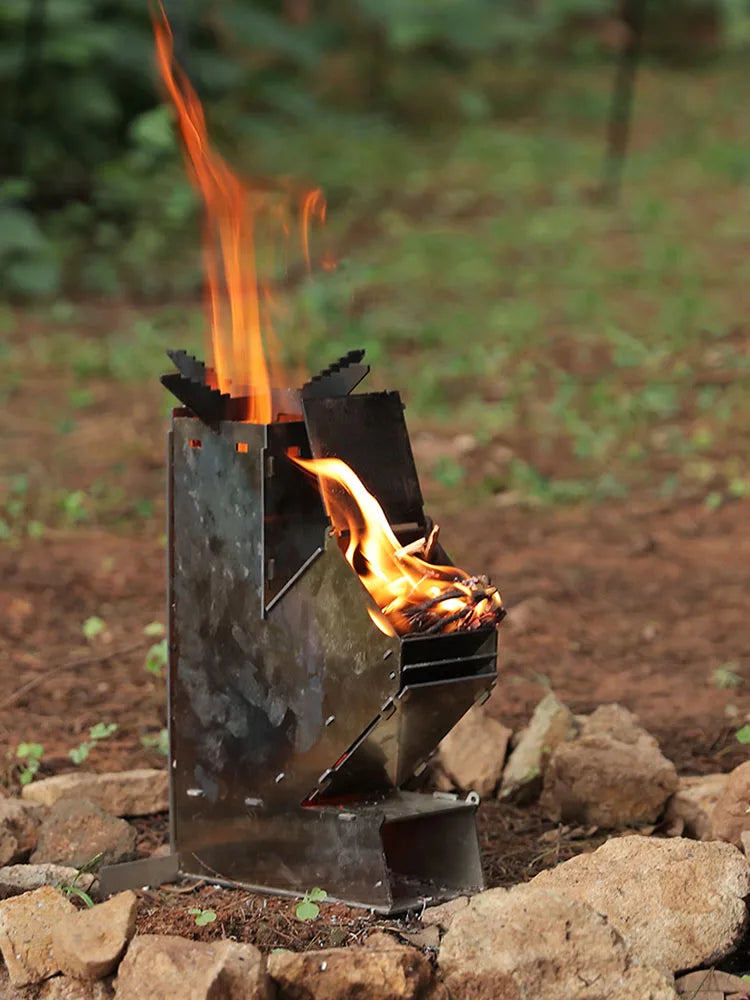 Outdoor Camp Firewood Stove Stainless Steel BBQ Rocket Stove Portable Detachable Wood Burner Outdoor Wood Burning for Picnic BBQ