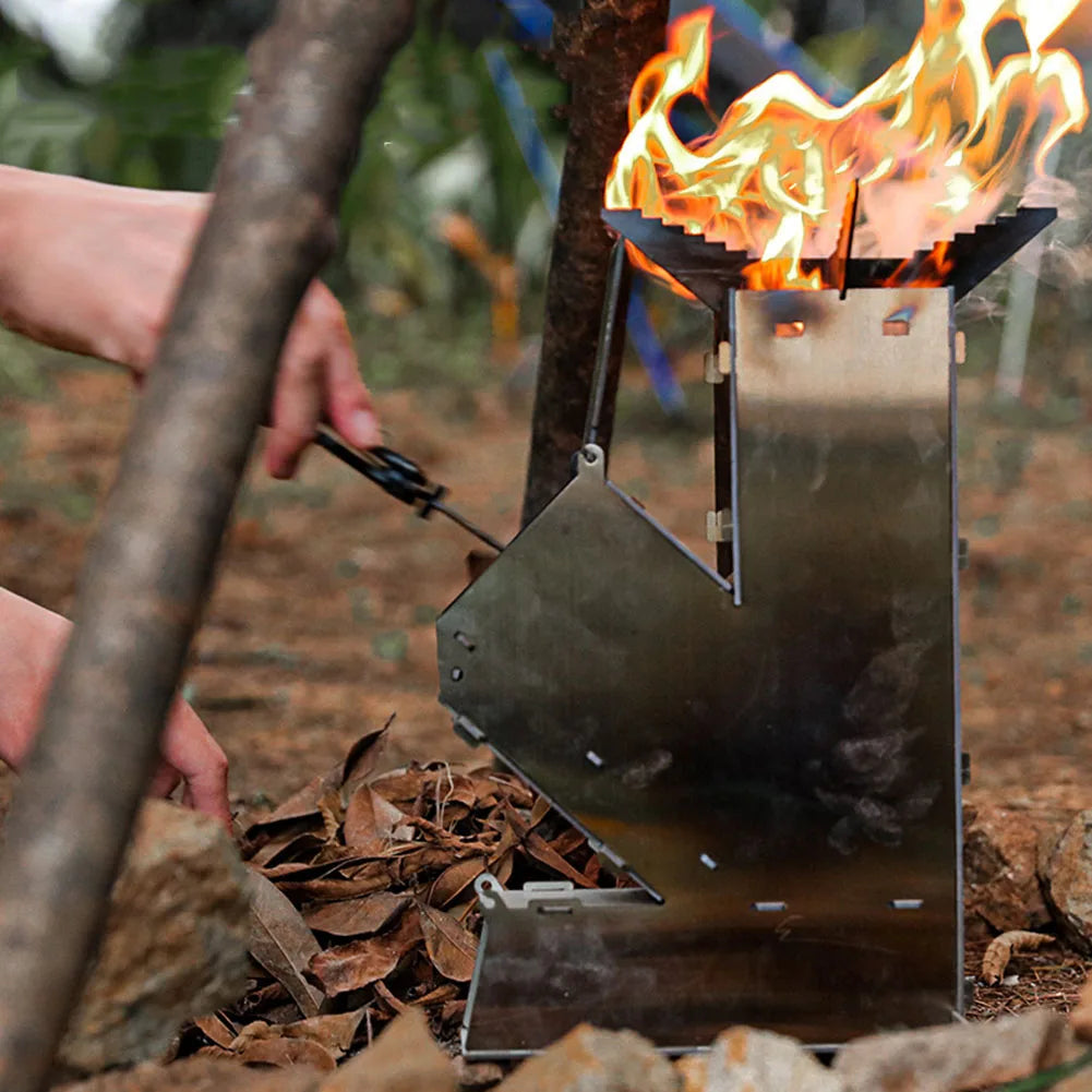 BBQ Rocket Stove Stainless Steel Portable Detachable Wood Burner Cooking Stove Portable Collapsible Camping Stove for Picnic BBQ
