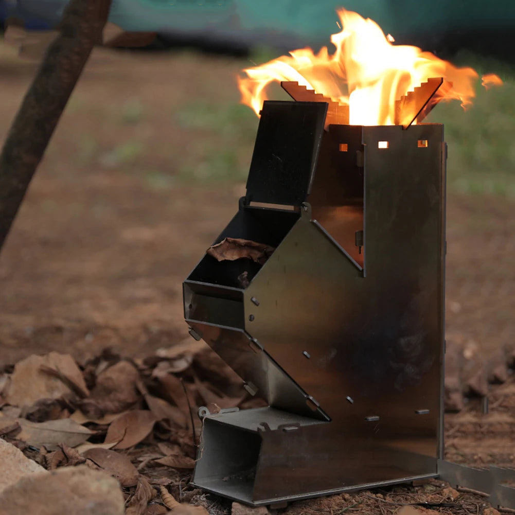 BBQ Rocket Stove Stainless Steel Portable Detachable Wood Burner Cooking Stove Portable Collapsible Camping Stove for Picnic BBQ