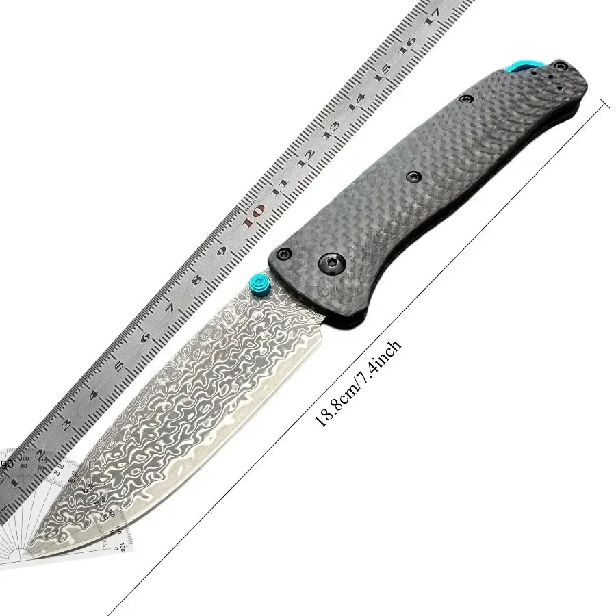 BM Bugout 535 Carbon Fiber Folding Knife Damascus Steel Blade Outdoor Hiking Self-Defense Knife Wilderness Survival Knife