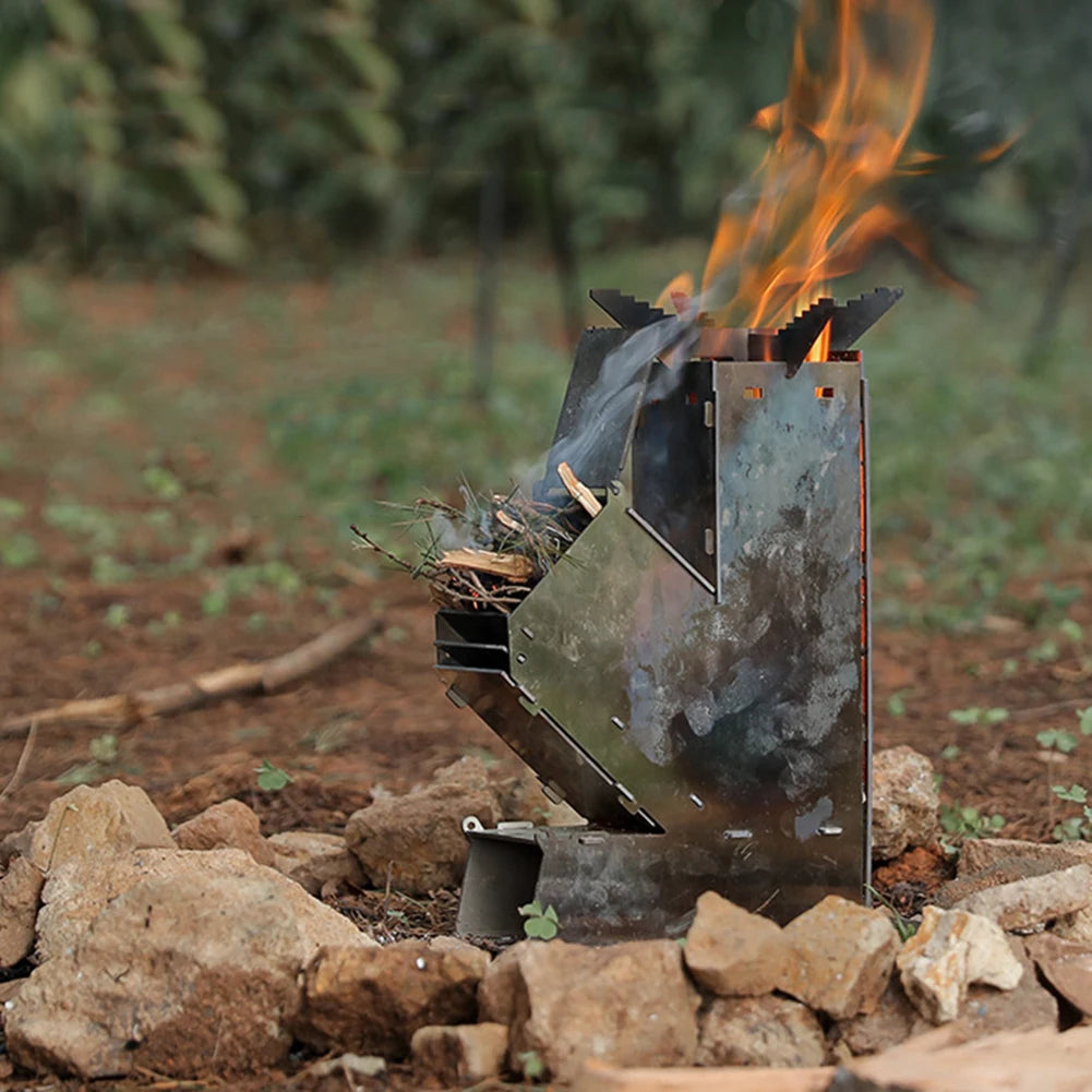 BBQ Rocket Stove Stainless Steel Portable Detachable Wood Burner Cooking Stove Portable Collapsible Camping Stove for Picnic BBQ