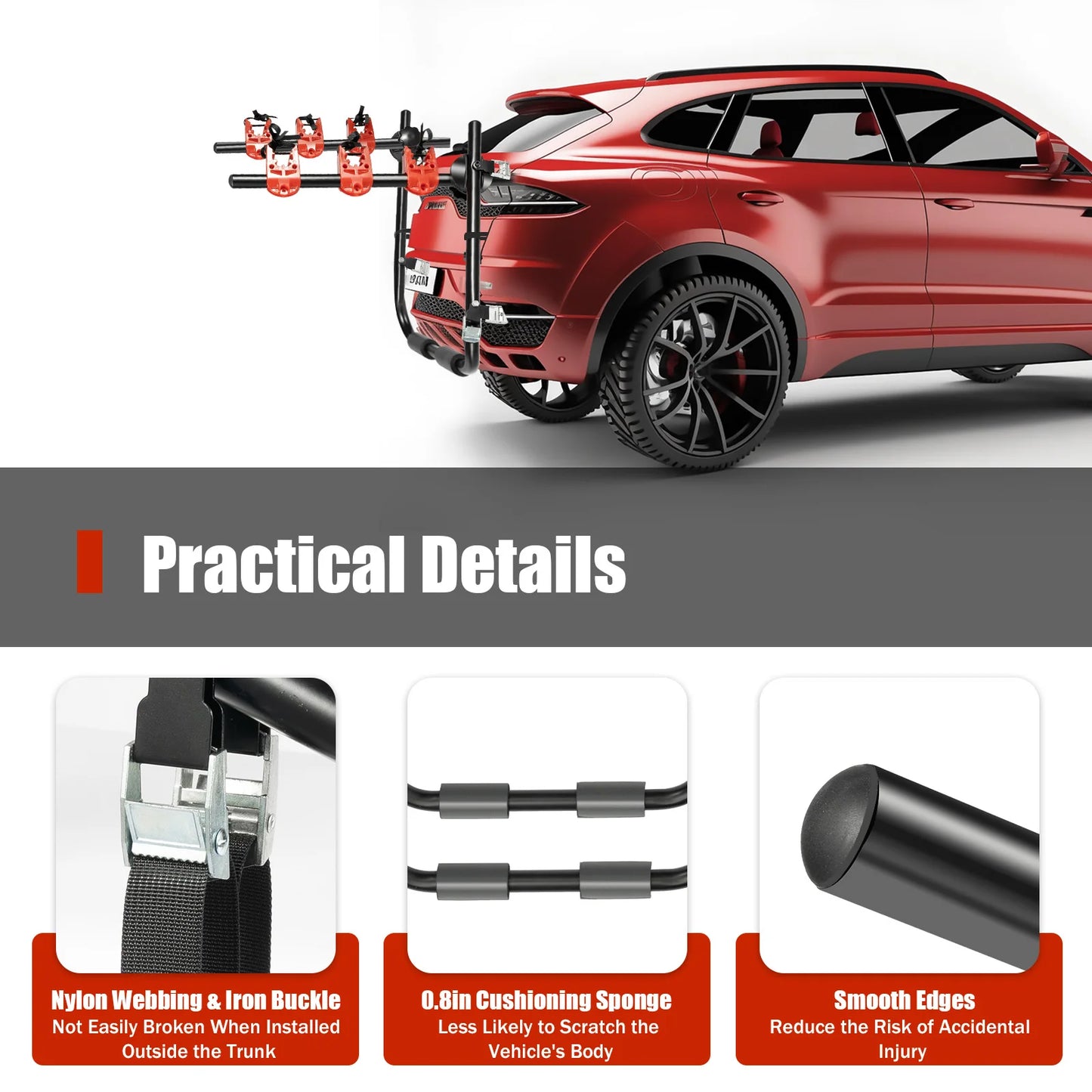 Foldable Car Trunk Bike Rack Auto Bicycle Rack Carrier 3 Bikes Trunk Mount for Most Hatchbacks, Sedans, SUVs, Vans