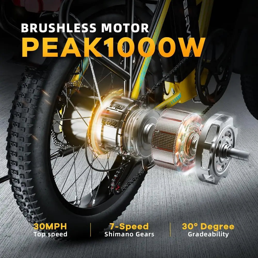 Cybervelo MARS700 1000W 20AH Removable Battery, Folding Electric Bike, 30MPH 100 Miles Max Range E-Bike for Adults, 20" Fat Tire