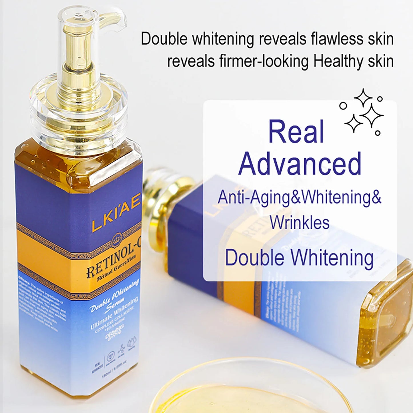 LKIAE Advanced Retinol Double Whitening Skin Care Set, Deeply Moisturizing, Clean Skin, Reduce Wrinkles, Stains, Dark Spots