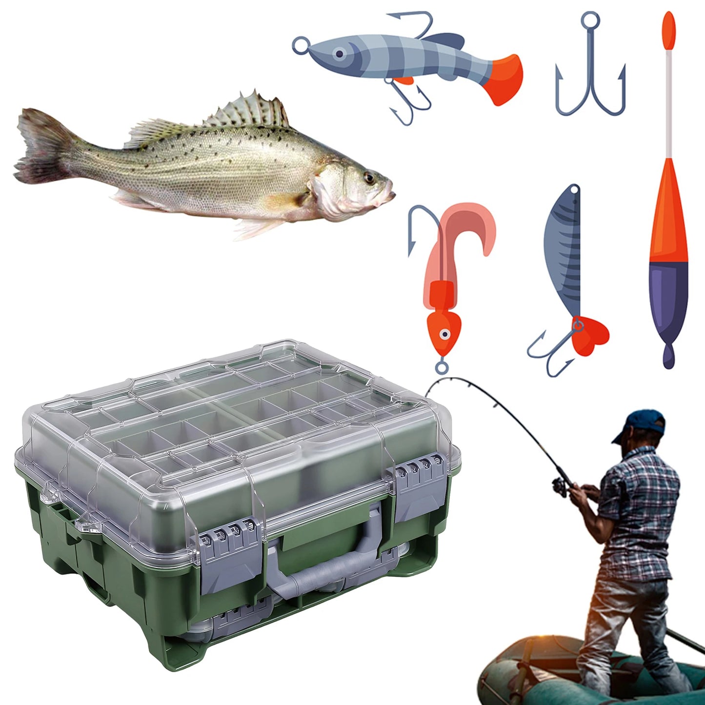Universal Fishing Tackle Box Removal Inside Design for Fishing Gifts (Green)