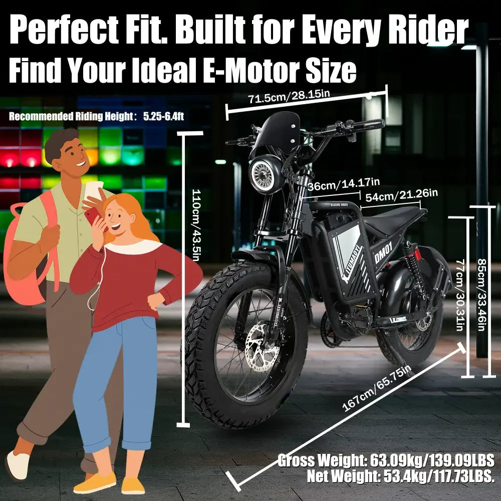 BAOLUJIE DM01 Motor Electric Bicycle 60V 30AH Battery Max Speed 42 MPH Electric Bike E-Bike Electric Motorcycle【1 Year Warranty】