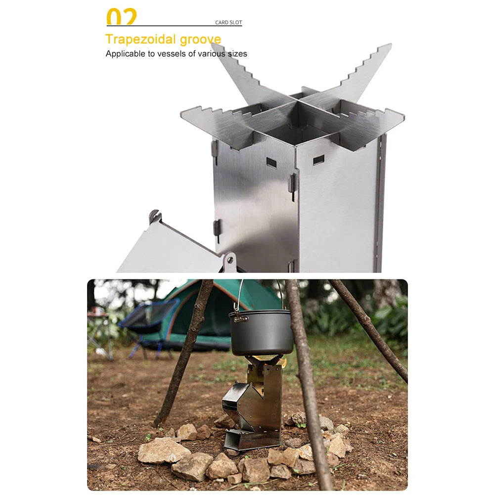 BBQ Rocket Stove Stainless Steel Portable Detachable Wood Burner Cooking Stove Portable Collapsible Camping Stove for Picnic BBQ