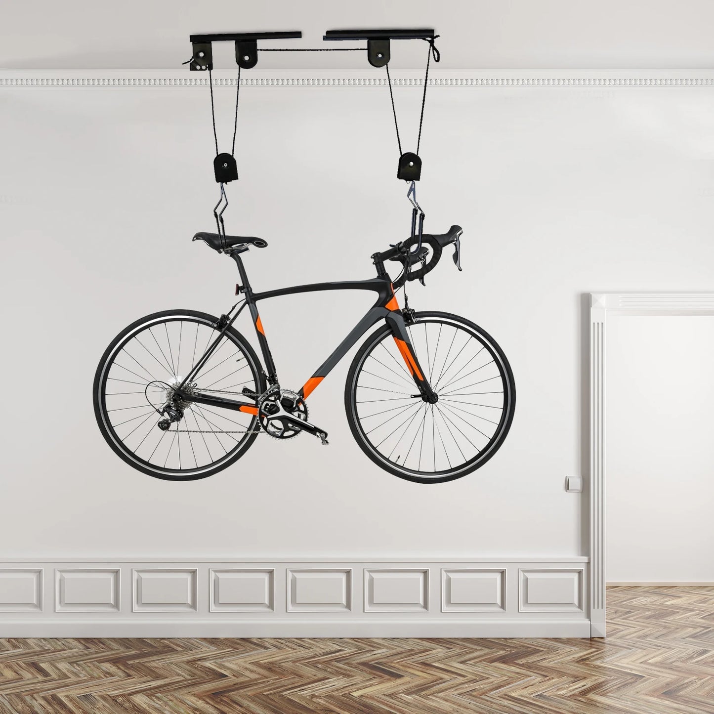 Bike Hoist for Garage Ceiling Mount Pulley System Bike Storage Set Of Bike Hangers for Garage Storage