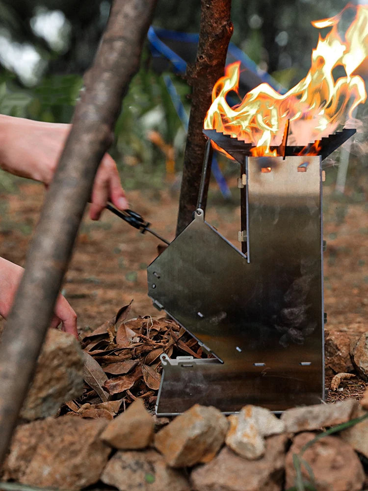Outdoor Camp Firewood Stove Stainless Steel BBQ Rocket Stove Portable Detachable Wood Burner Outdoor Wood Burning for Picnic BBQ