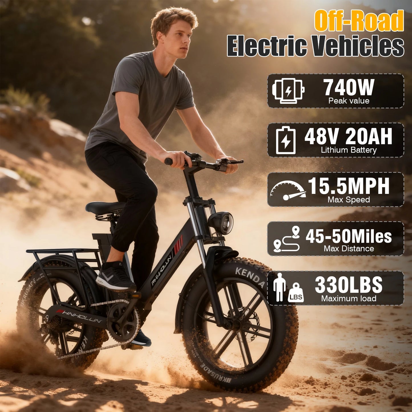 Off Road Electric Bike 740W Powerful Motor, 48V20AH Lithium Battery with a Range Of 50 Miles, Adult High-speed Mountain eBike